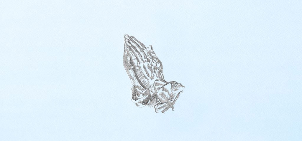 Blue Faux Silver Praying Hands PROOF